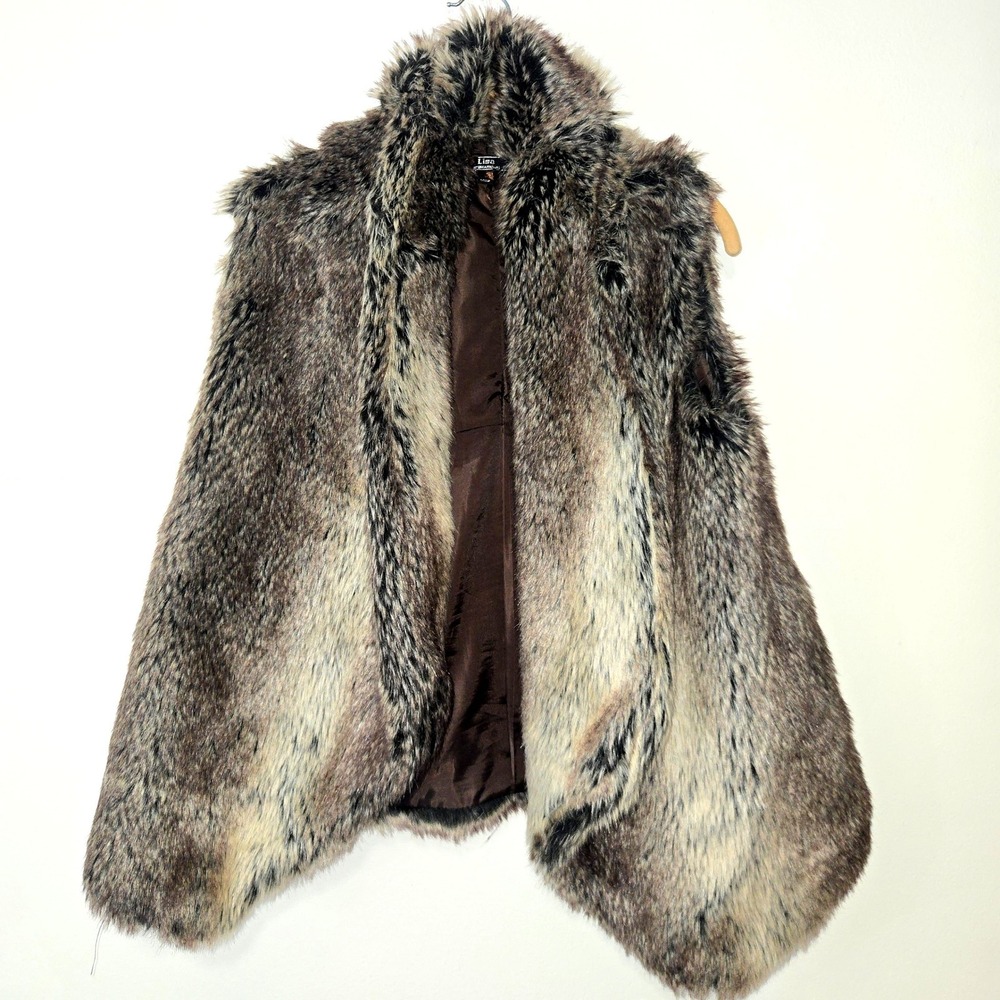 Lisa International Faux Fur Vest Women S Brown Tan Shag Open Front Layering